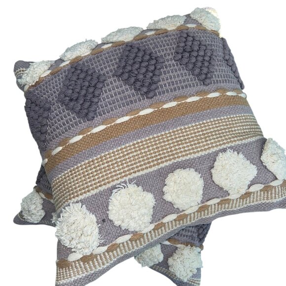 Anthropologie plum cream mixed medium throw accent pillows PAIR 2 - Picture 4 of 6